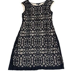 Connected Apparel Womens Black Lace Overlay Nude Lining Sheath Dress Size 14